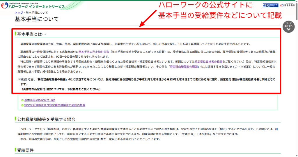 失業保険(基本手当)の受給要件が法令基準で定められ公的機関が判定することを示すハローワークの公式ページ